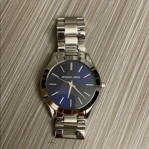 Michael Kors silver watch with navy blue face